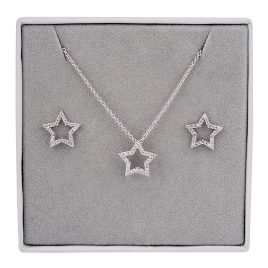 STAR - Boxed Cubic Zirconia Jewellery Set - Silver Colour