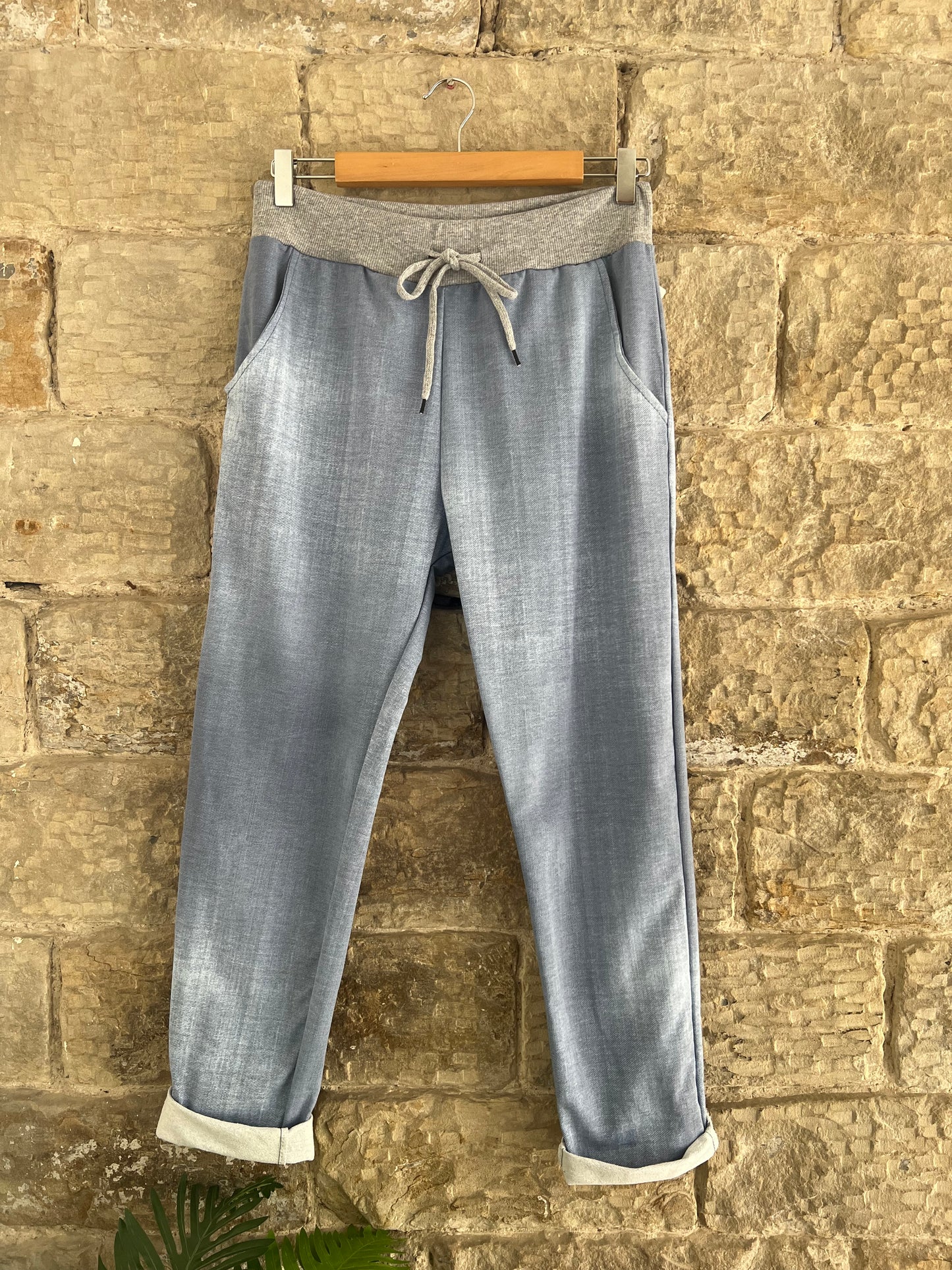 COTTON JOGGERS - 3/4 Length - Plain Light Denim - 2 Sizes