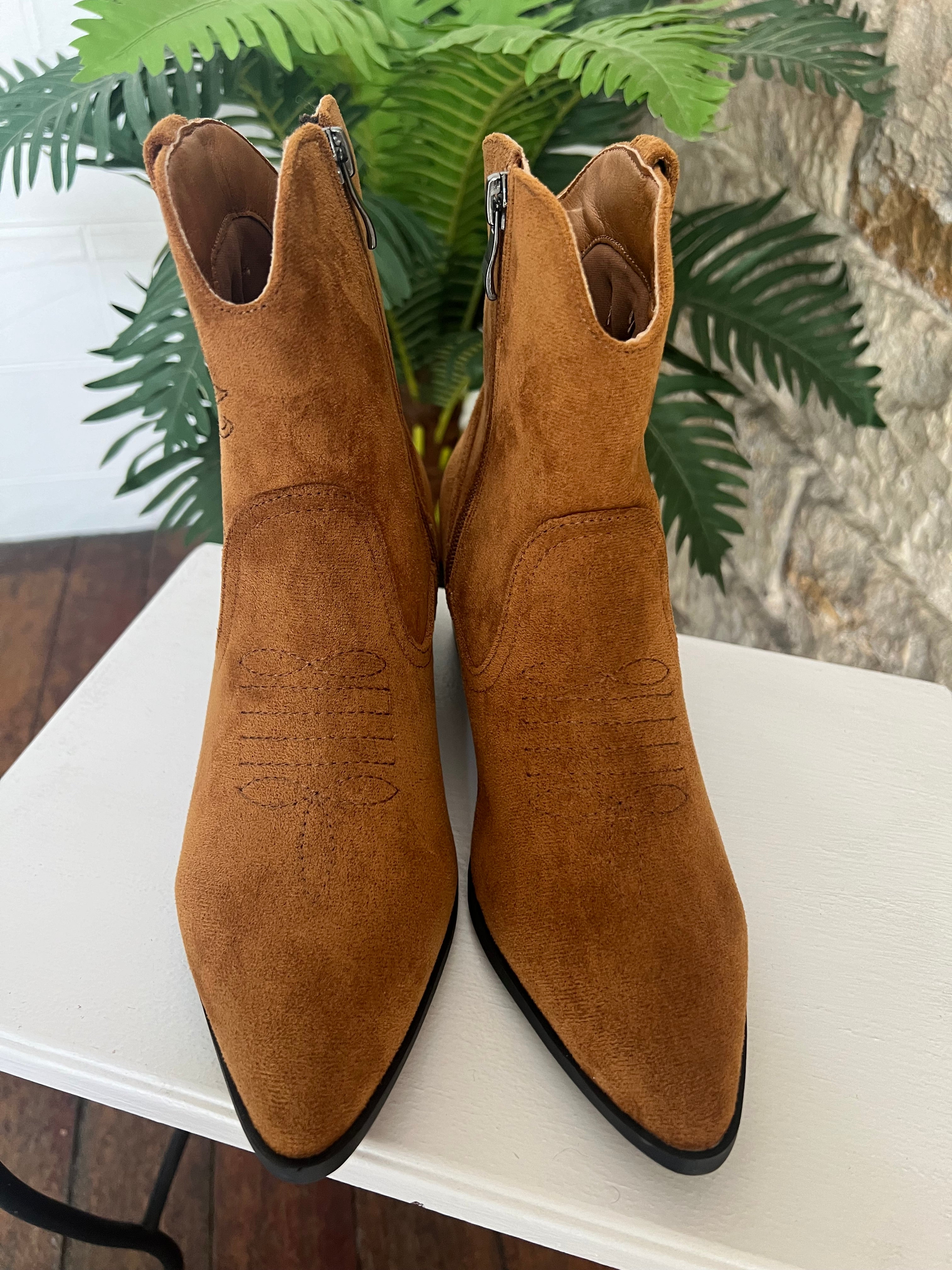 Tan suede western ankle boots online