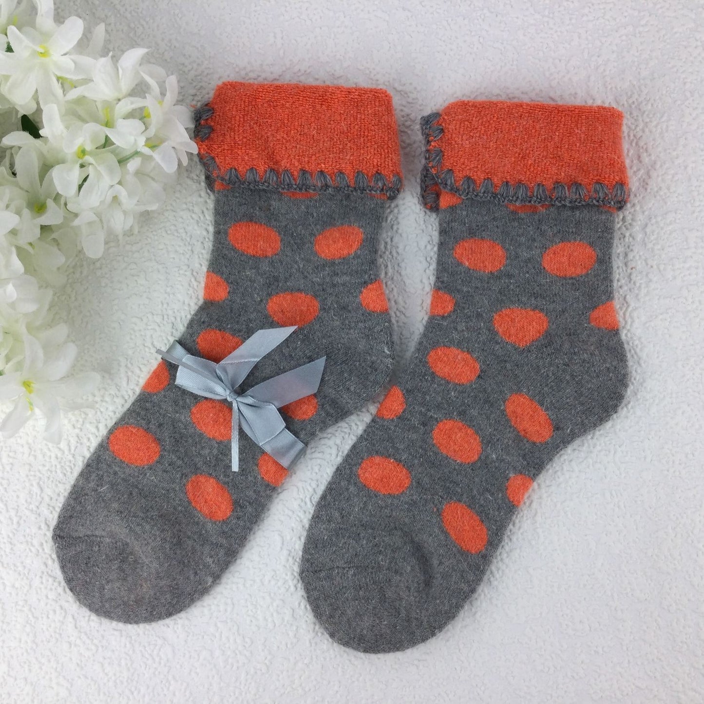 SOCKS - Wool Blend - Spotty - Cuff Trim - One Size - Various Colours