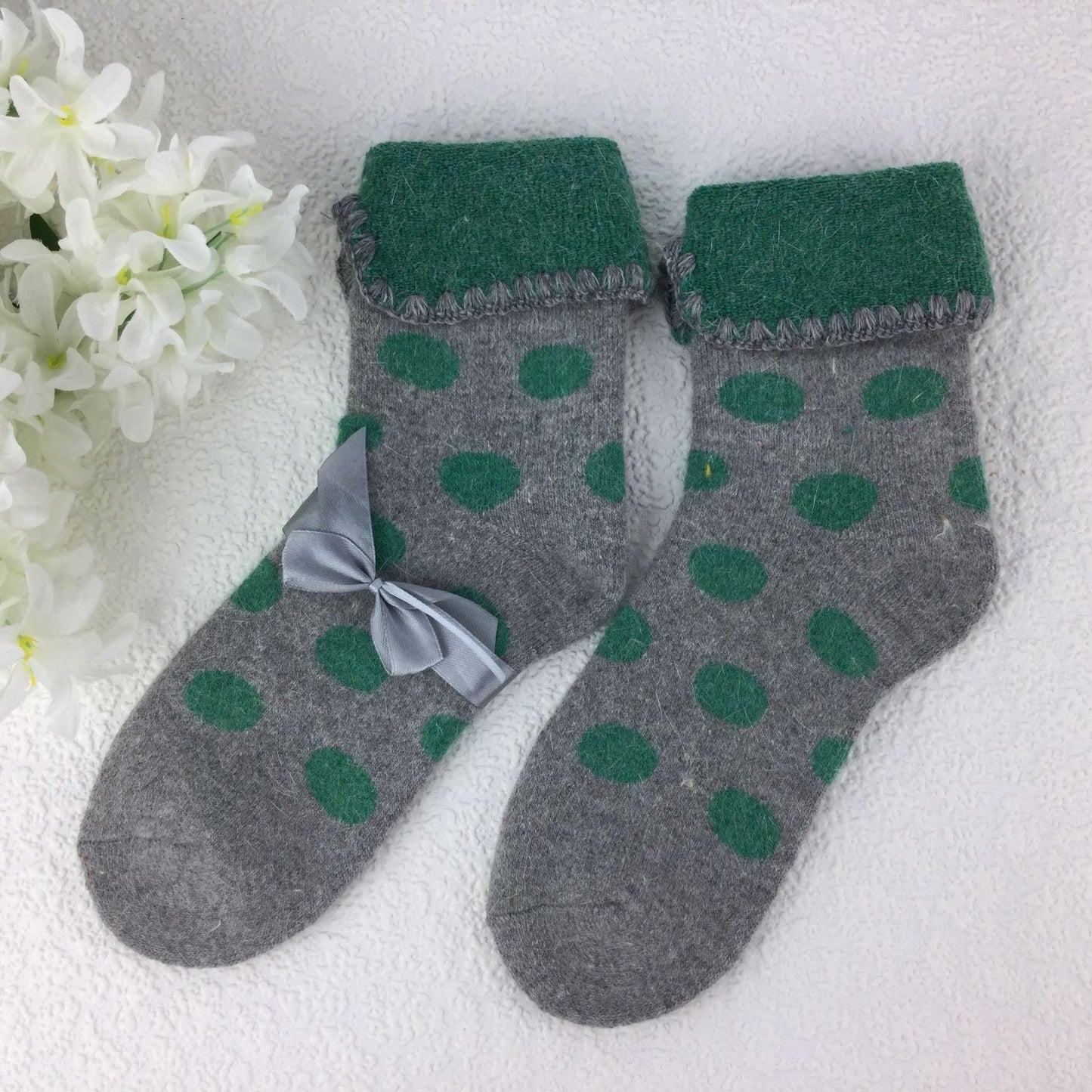 SOCKS - Wool Blend - Spotty - Cuff Trim - One Size - Various Colours