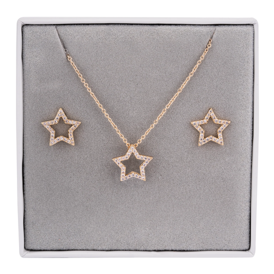 STAR - Boxed Cubic Zirconia Jewellery Set - Gold Tone