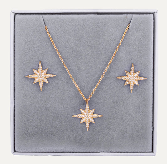 STARBURST - Boxed Crystal Jewellery Set - Gold Tone