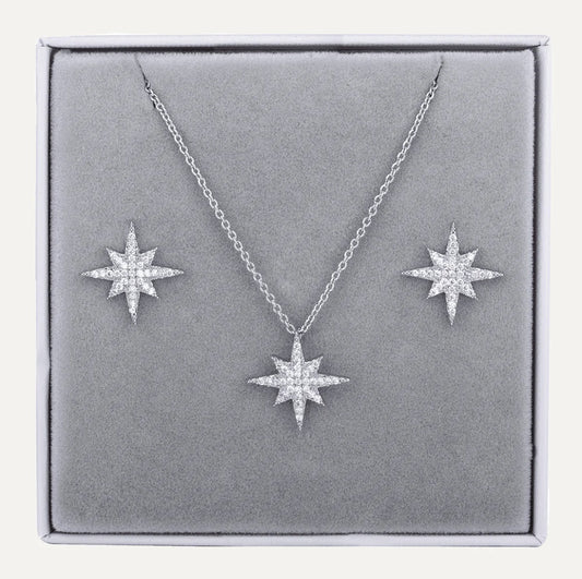 STARBURST - Boxed Crystal Jewellery Set - Silver Colour